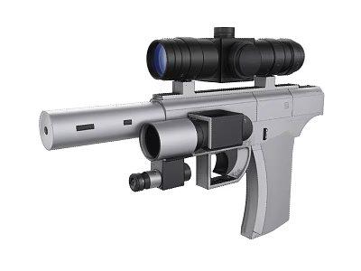 Modern Tactical Pistol With Telescopic Sight Suppressor And Metal Finish 3d model