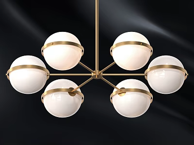 Contemporary Six Globe Chandelier With White Spherical Shades And Golden Frame 3d model