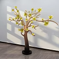 Elegant Window Display Featuring Decorative Tree With Yellow Flowers And Shadow On White Wall 3d model