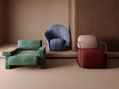 Modern Single Sofas in Green Blue Red with Unique Shapes and Comfortable Design 3d model