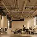 Modern Teahouse Interior Design With Plush Sofas Wooden Tables Pendant Lights And Green Plants