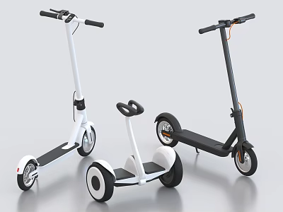 Three Modern Functional Vehicles Featuring Electric Scooters And Hoverboard Designs 3d model
