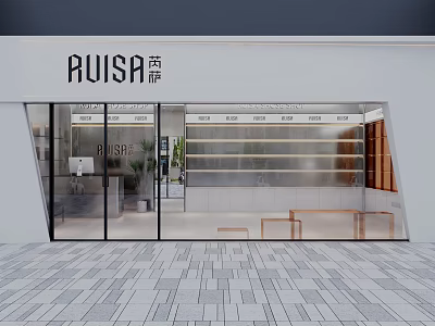 RUISA Specialty Store Modern Exterior With Glass Doors And Shelf Display Area 3d model
