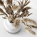 White Vase With Dried Pampas Grass And Leaves For Interior Decor 3d model