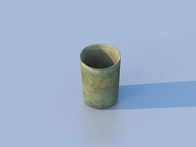 Green Cylindrical Ceramic Cup with Textured Surface on Light Blue Background 3d model