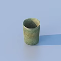 Green Cylindrical Ceramic Cup with Textured Surface on Light Blue Background