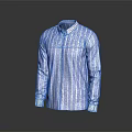 Blue And White Striped Long Sleeve Shirt With Collar And Cuffed Sleeves