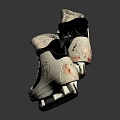 Black And White Ice Skates With Yellow Logo Signature And Metal Blades