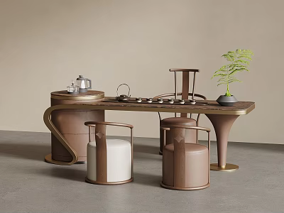 Luxury New Chinese Style Complete Tea Table And Chairs Set For Cozy Home Tea Room 3d model