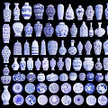 Traditional Blue and White Ceramic Vessels Collection with Various Shapes and Decorative Designs