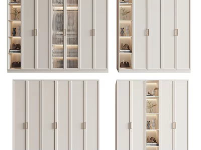Modern White Wardrobe Interior Design With Glass Doors LED Lights And Storage Compartments 3d model
