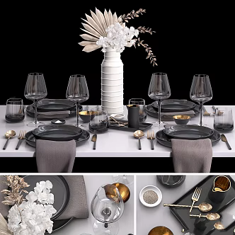 Modern Tableware Combination Dried Flower Edible Decorative suit Dish Tableware 3d model