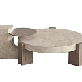 Modern Coffee Table With Stone Top And Wooden Legs Round Shape And Unique Side Structure 3d model