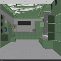 Green Themed Dessert Shop Interior With Glass Ceiling And Dessert Display Cases