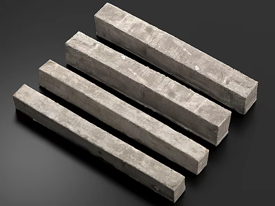 Four Gray Long Rectangular Columns With Textured Surface On Black Background 3d model