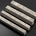 Four Gray Long Rectangular Columns With Textured Surface On Black Background