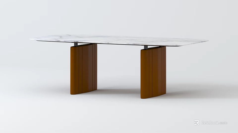Modern Dining Table With Sleek Marble Top And Wooden Legs Design 3d model