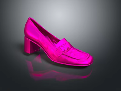 Fashionable Pink Block Heel Leather Shoe With Shiny Surface And Buckle Design 3d model