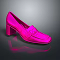 Fashionable Pink Block Heel Leather Shoe With Shiny Surface And Buckle Design