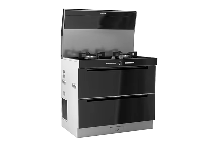 Modern Integrated Stove With Gas Cooktop Range Hood And Storage Drawers 3d model
