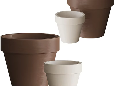 Stylish Ceramic Pots In Brown And White Hues With Various Sizes For Home Decor 3d model