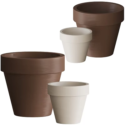 Stylish Ceramic Pots In Brown And White Hues With Various Sizes For Home Decor 3d model