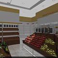 Fresh Fruit Store Interior With Organized Shelves And Fresh Banana Apple Orange Displays