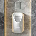 Sleek Modern Urinal Design With Marble Wall Mounting And Recessed Lighting