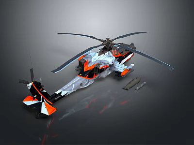Sleek Modern Helicopter With Orange White Livery Streamlined Fuselage And Rotor Blades 3d model