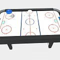Sturdy Black Frame Air Hockey Table With White Surface And Colorful Pucks