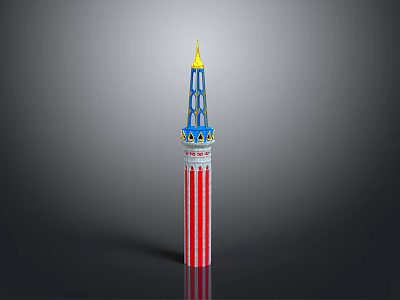 Decorative Tower Structure With Red Stripes White Columns Blue Top And Golden Spire 3d model