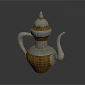 Copper Teapot Featuring Silver Decorations Decorative Patterns Spire On Lid Curved Spout And Handle 3d model