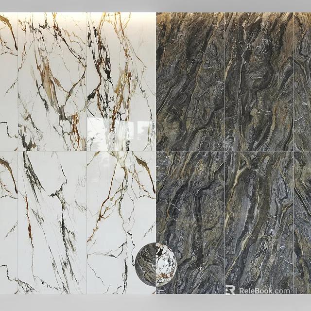Natural Marble Tiles With White And Dark Gray Veined Patterns For Interior Decor 3d model 