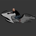 Sleek Futuristic Motorcycle with Male Rider on Aerodynamic White Black Body in Modern Studio