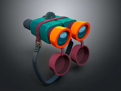 3D Model Of Colorful Binoculars With Green Orange Red Parts And Gear Strap Design For Scenic Viewing 3d model
