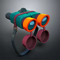 3D Model Of Colorful Binoculars With Green Orange Red Parts And Gear Strap Design For Scenic Viewing
