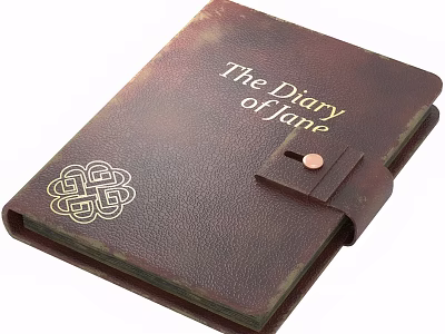 Vintage Brown Leather Notebook with Decorative Pattern and Metal Clasp for Personal Diary Use 3d model