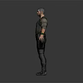 Tactical Male Character 3D Model Standing With Gray Top Black Pants And Wrist Guards