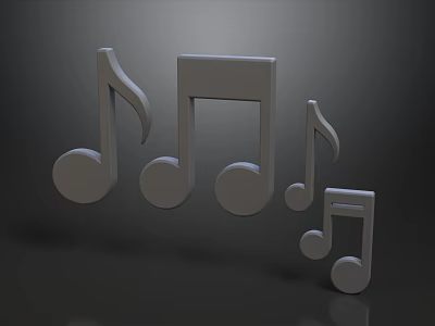Grey Musical Notes Icons Set on Dark Background with 3D Design 3d model