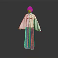 Traditional Chinese Outfit with White Long Sleeved Top Blue Long Skirt and Button Details