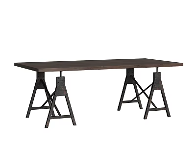 Modern Dining Table With Dark Wooden Top And Black Geometric Metal Legs 3d model