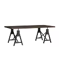 Modern Dining Table With Dark Wooden Top And Black Geometric Metal Legs