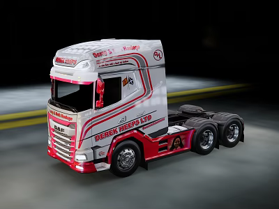 Fisher Brothers Red White Heavy Duty Truck With Stylish Graphics Driving On Road 3d model
