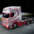 Fisher Brothers Red White Heavy Duty Truck With Stylish Graphics Driving On Road