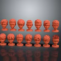 Multiple Character Head Models with Various Hairstyles in Orange Color 3d model