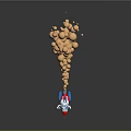 Astronaut In White Suit Riding Red And Blue Rocket With Orange Bubble Creatures