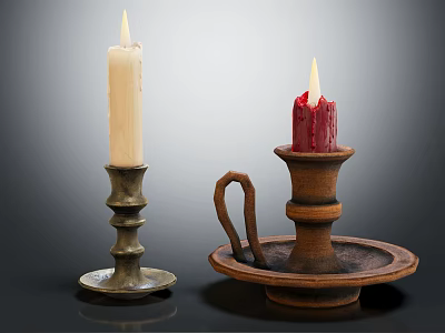 Two Decorative Candle Holders With White And Red Candles Metal Clay Bases Handle Tray 3d model