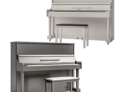 Modern Upright Pianos In Silver And Gray With Matching Benches For Music Room 3d model