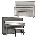 Modern Upright Pianos In Silver And Gray With Matching Benches For Music Room