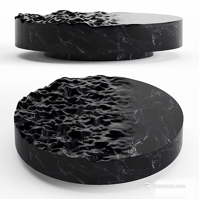 Black Marble Round Coffee Table With Smooth And Textured Surface Design 3d model 